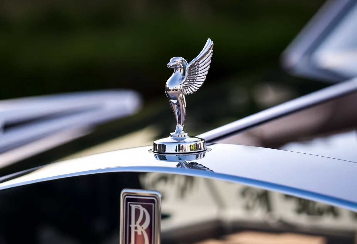 Détail du logo Spirit of Ecstasy de la Rolls-Royce Spectre